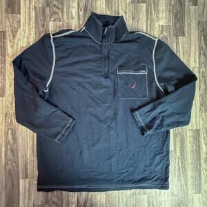 Nautica Men’s XL Black 1/4 Zip Pullover Shirt Red Logo Pocket Stitch Cotton